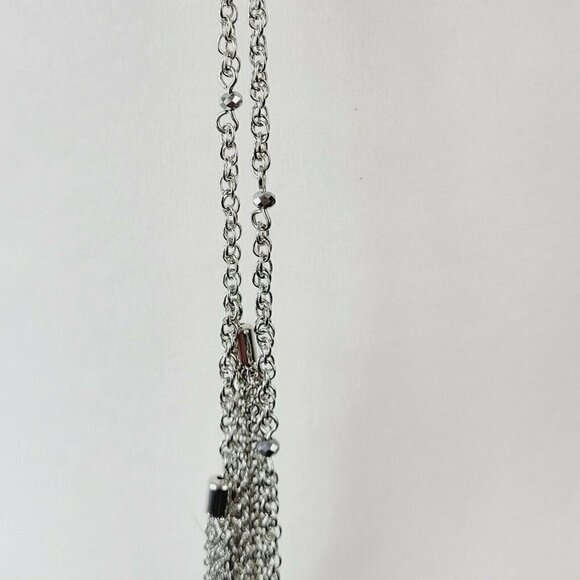 Lariat Necklace Cato With Silver Tone Chain & Layers of Tassels W/ Crystal Ends - Picture 5 of 10